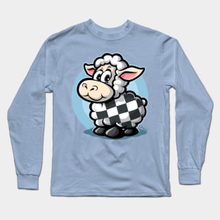 checkered pattern racing flag cartoon sheep Long Sleeve T-Shirt